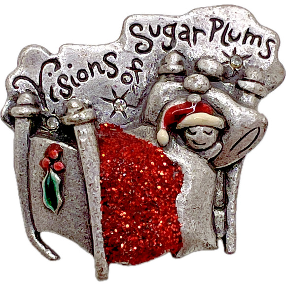 Signed AJMC Visions of Sugar Plums CHRISTMAS BROOCH Red Enamel Costume Jewelry - Picture 1 of 7